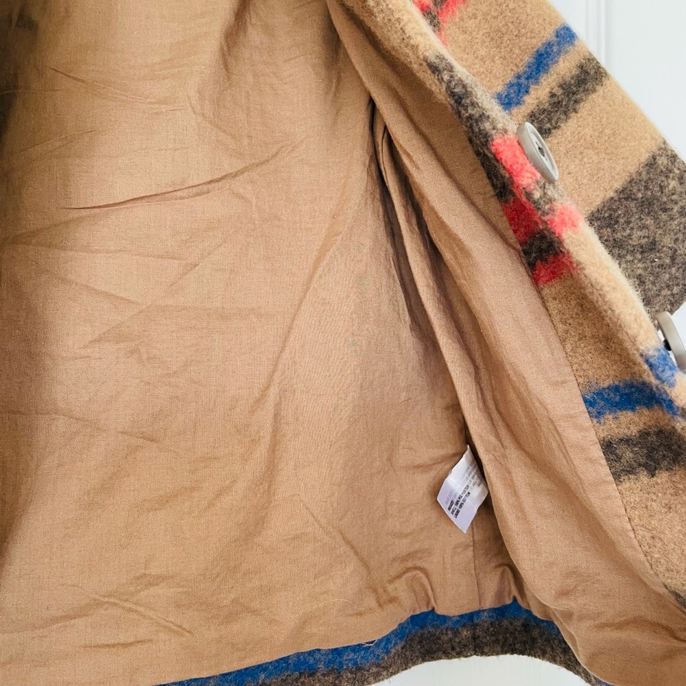 Banana Republic, Striped Wool-Blend Coat - Tan with Blue & Red Stripes - Picture 5 of 5